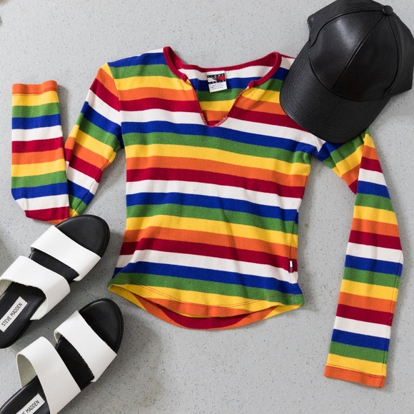 Tommy Hilfiger Tops - Tommy Jeans - Rainbow Stripe Crop Long Sleeve Tee